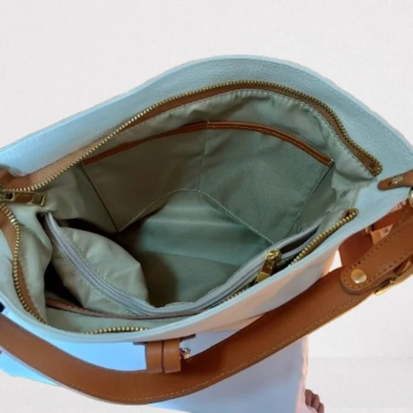 Valentina White and Tan Genuine Italian Leather Shoulder Bag NWT - Picture 6 of 8